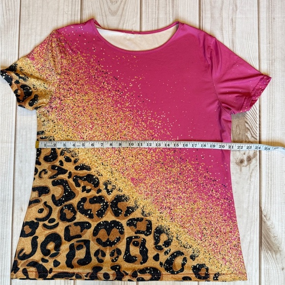 Pink and Gold Leopard Print Women's Top - Picture 3 of 4